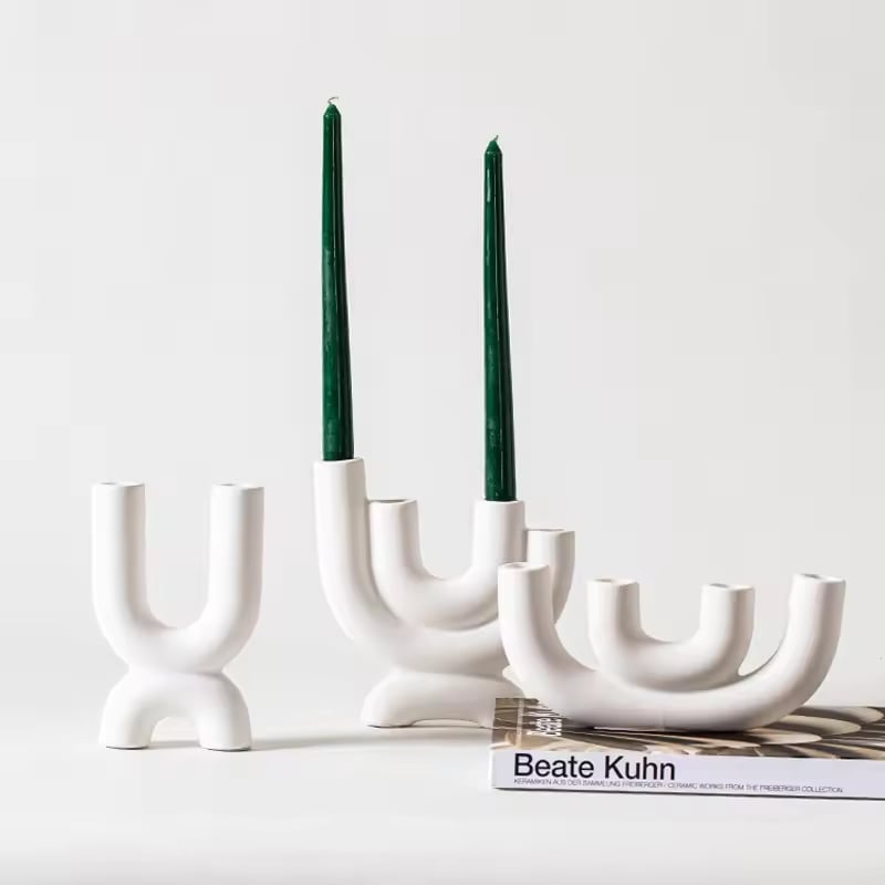 Nordic White Ceramic Candlestick Romantic Dinner Table Decoration Home Lantern & Jar Holder