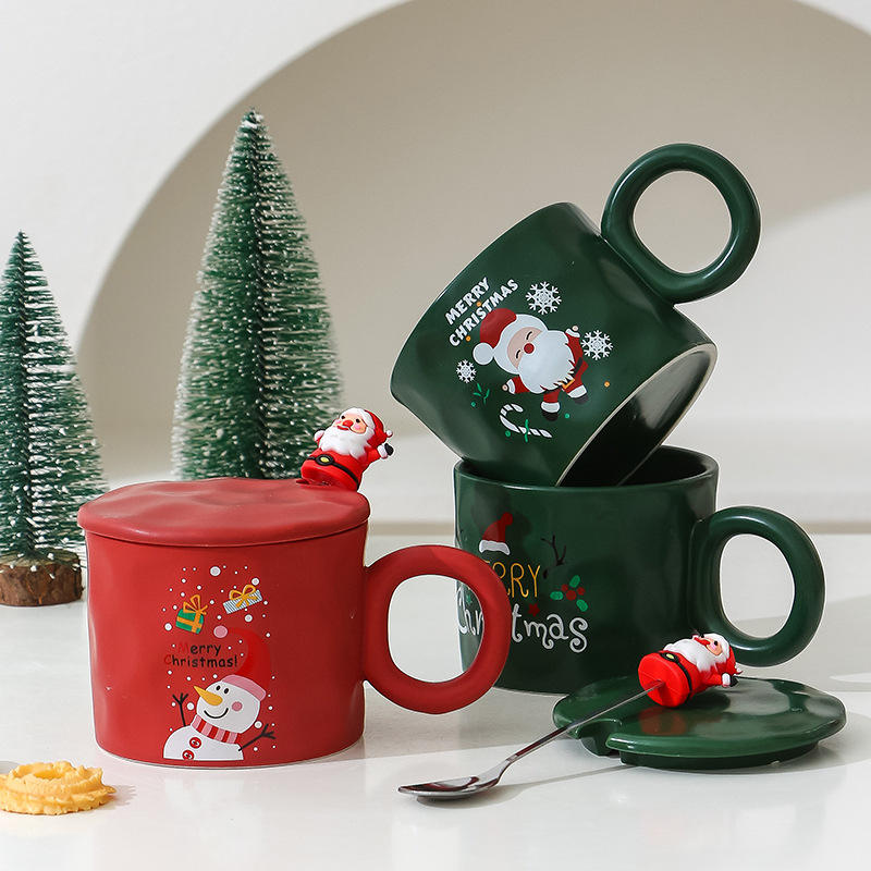 Wholesale Ceramic Coffee Mug Custom Mug Eco-Friendly with Santa Claus Logo Decals White Red Handgrip Pattern Christmas Gift