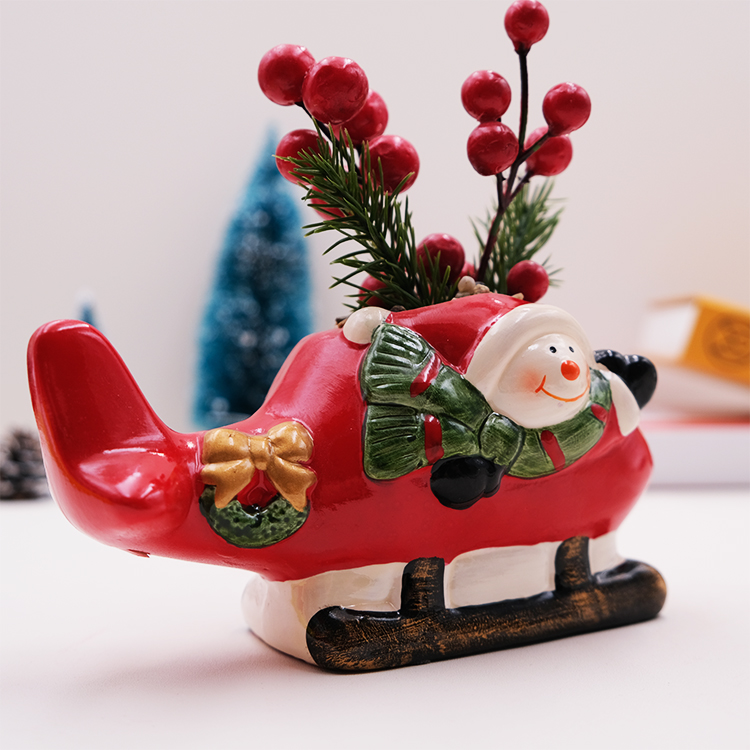 Popular Design Christmas Decoration Christmas Snowman Ceramic Potted Plant for Christmas Home Decoration