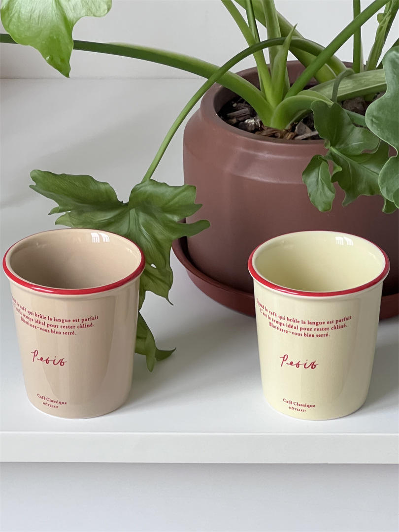 Custom Logo Korean Cream Color Paper Cup Style Vintage Mug Ceramic Coffee Cup Milk Cup
