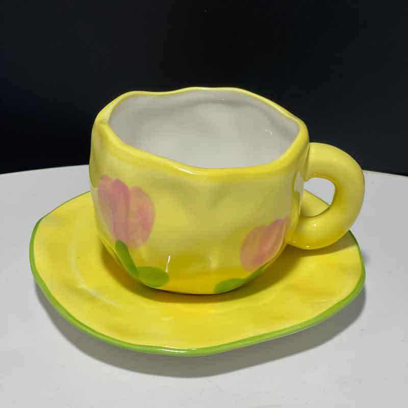 New Design Blue Sky and White Clouds Hand-painted Ceramic Cup and Plate Set Suitable for Home Office Daily
