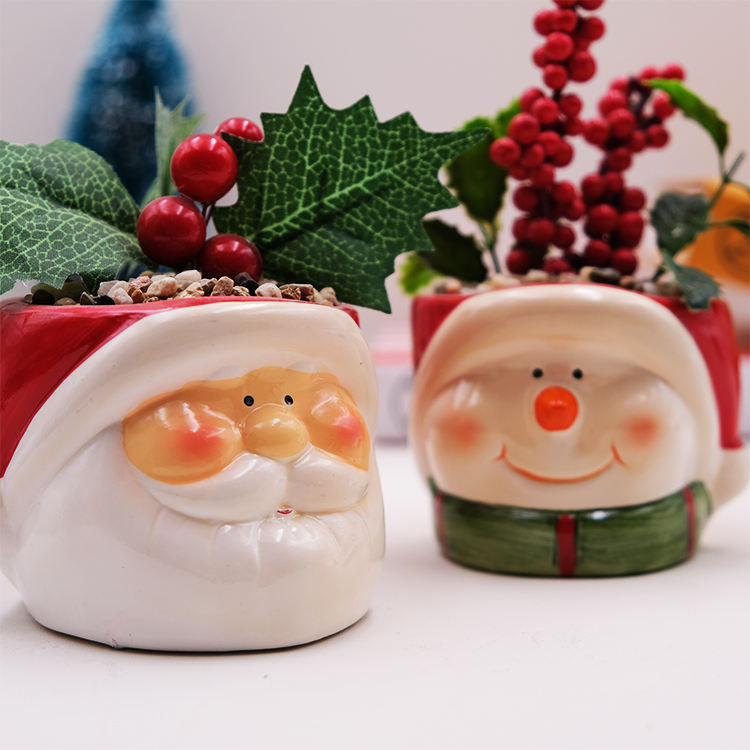 2025 Christmas Table Decoration Santa Claus Ceramic Potted Decoration Christmas Snowman Decoration