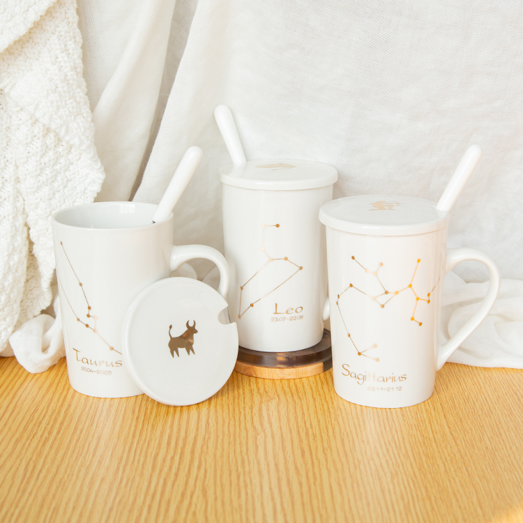 Constellation Couple Gift Mug Sublimation Ceramic Coffee Cups With Lid