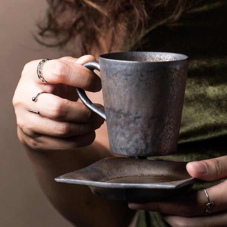 Hot Sale Porcelain Mug Ceramic Cup with Saucer Rustic Color Ceramic Coffee Mug Home Office Use
