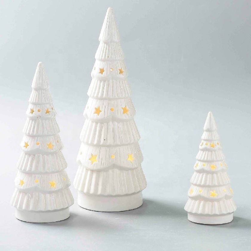 Christmas Handmade Eco-friendly Artificial Ceramic Christmas Tree Home Decor Porcelain X-mas Tree Outdoor LED Ornaments Crafts