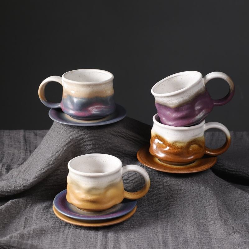 2025 new Style Ceramic Cup Stoneware afternoon Tea Cup 240ml Mug for Latte porcelain Ceramic Coffee Cup With Saucer set