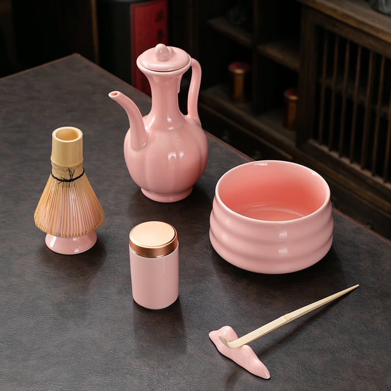 Pink Matcha Tools Set Ceramic Docha Matcha Bowl