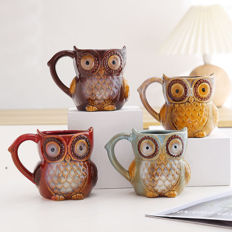 3D Animal Cute Owl Mugs 300ml Cartoon Coffee Mug Ceramic Milk Tea Cups Breakfast Morning Coffee Mug