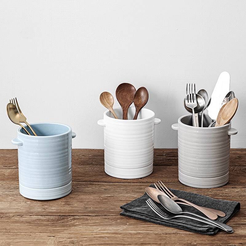 Custom Texture Design Chopstick Spoon Knife Fork Storage Rack Ceramic Cutlery Utensil Holder for Kitchen