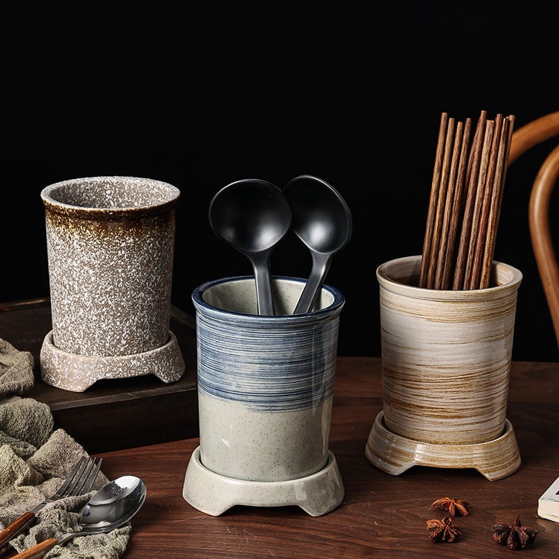 Japanese Style Retro Kitchen Ceramic Knife Cutlery Utensils Holder Ceramic Chopstick Holder