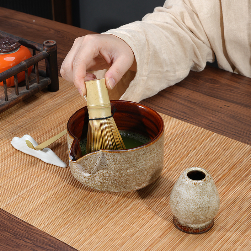 Kiln Change Matcha Bowl Ceramic Matcha Tea Bowl Song Dynasty Tea Ordering Tools Tea Brush Stand Stirrer Japanese Bamboo Matcha Brush Set