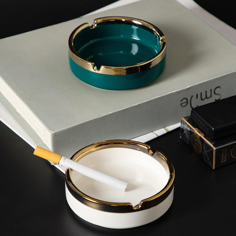 Custom Logo Porcelain Ash Tray With Lid Ceramic Round Multipurpose Geometric Windproof Decoration Smoking Cigarette Ashtrays