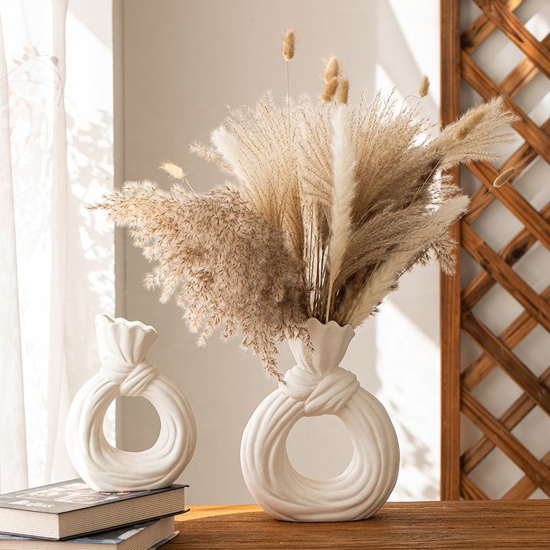 New Ins Pampas Vase Creative Knot Donut White Ceramic Vase for Home Tabletop Hotels Wedding