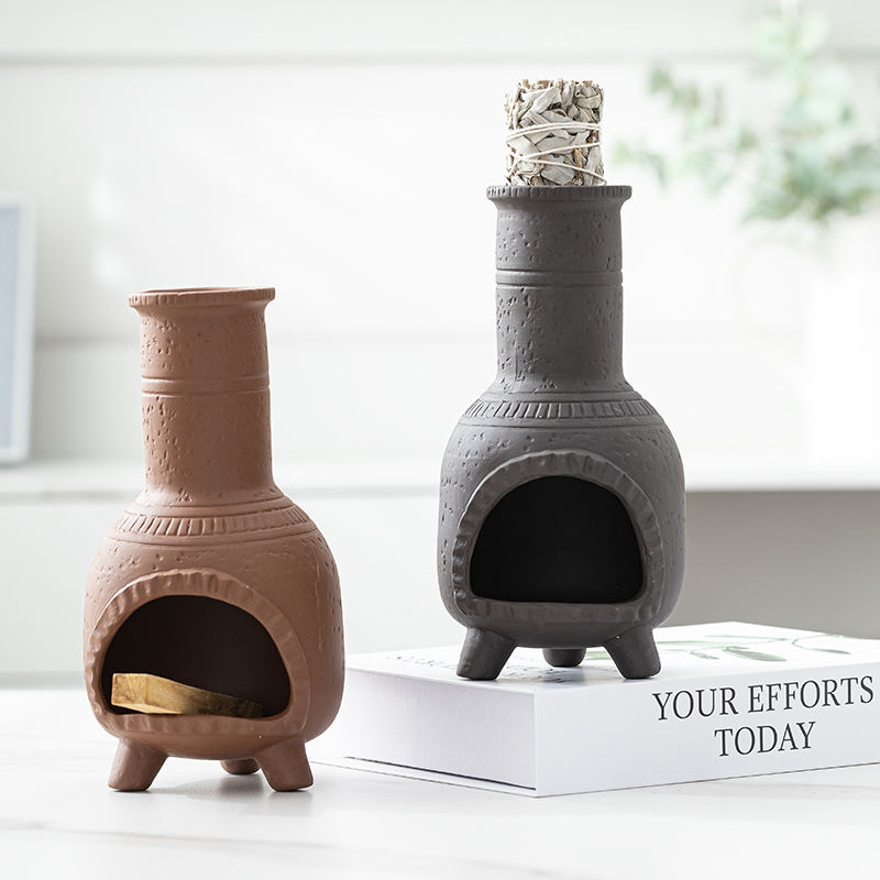Ceramic Sage Burner and Smudge Stick Bowl Incense Holder Burner Palo Santo Stick Mini Chiminea Incense Burner for Meditation