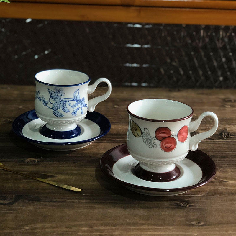 Ceramic Coffee Cup and Saucer Set Porcelain and Bamboo for High-End Afternoon Tea Bar Latte or Flower Tea Boxed