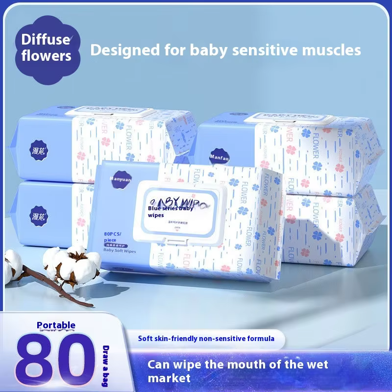 Factory Supply 80pcs Disposable Soft Organic Clean Wet Wipes Unscented Eco-Friendly Baby Wipes for Mouth Hands NoseMOQ10000packs