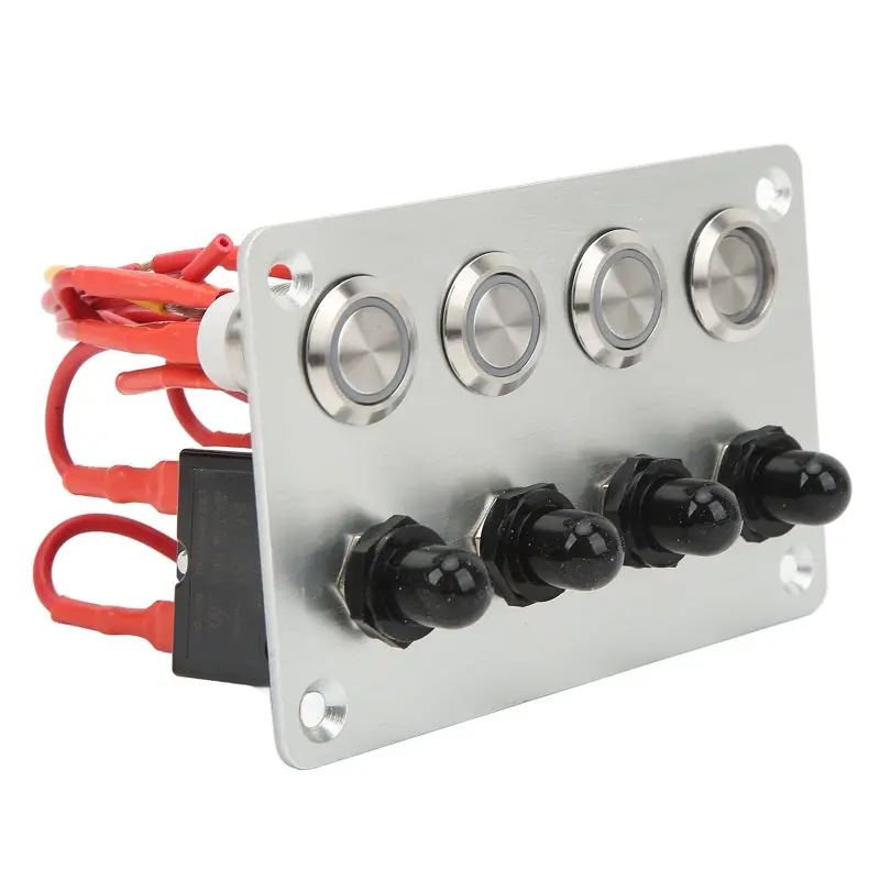 12V Blue LED Self-Locking Stainless Push Button 4-6 Gang Switch Panel for Vehicles