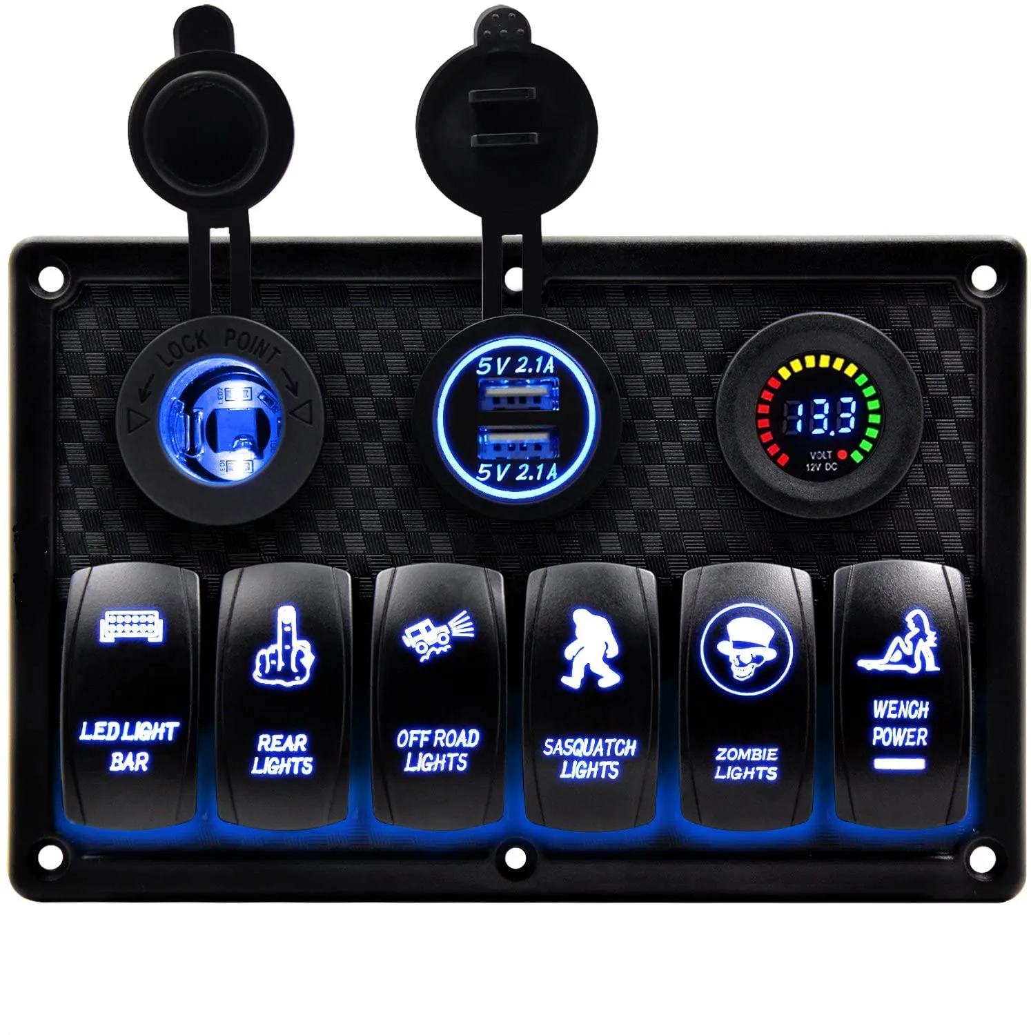 Waterproof 6-Gang Rocker Panel with Dual USB & Cig Lighter for Marine/Car