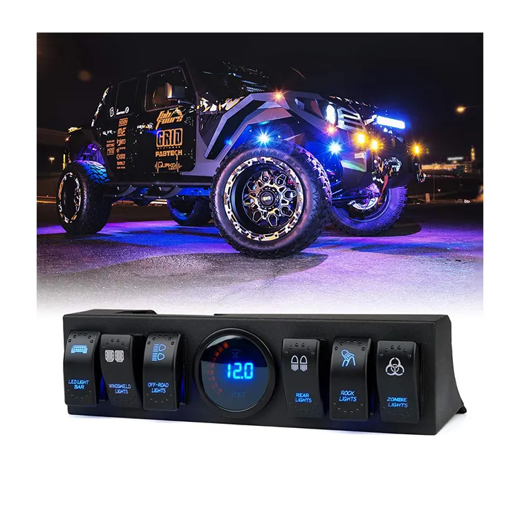 panel s 6 spínačmi s voltmeterom pre Jeep Wrangler JK/JKU z rokov 2009-2018