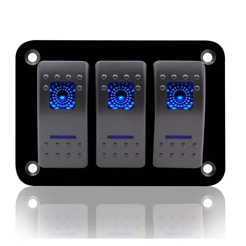 DC 12V/24V 3 Gang Pre-Wired Rocker Switch Panel with Red Backlight for Automotive & Marine