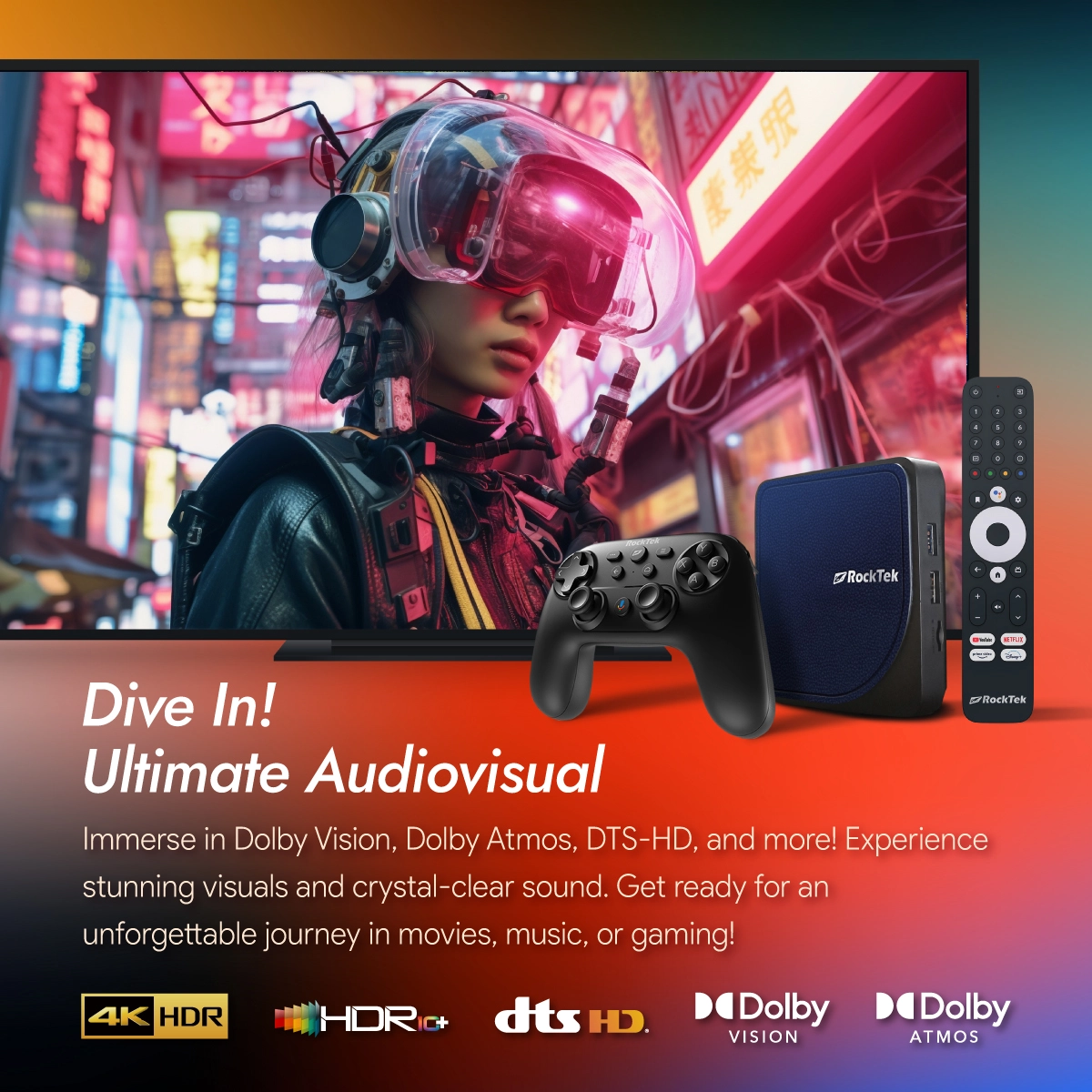 RockTek RTX5000 4K GameStream Pro (G2 Max) AndroidTV 12 Netflix Google Certified Amlogic S905X4 4G64G Support DTS Dolby Audio Wifi6 1000M BT5.0 manufacture