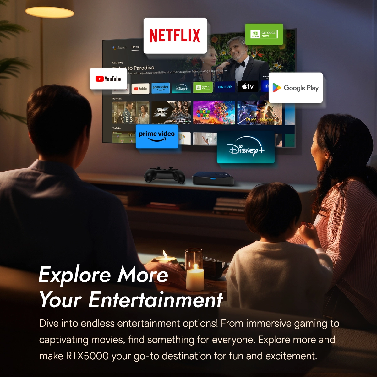 RockTek RTX5000 4K GameStream Pro (G2 Max) AndroidTV 12 Netflix Google Certified Amlogic S905X4 4G64G Support DTS Dolby Audio Wifi6 1000M BT5.0 details