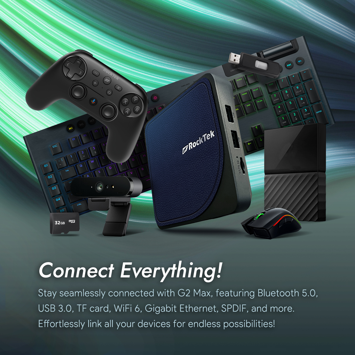 RockTek RTX5000 4K GameStream Pro (G2 Max) AndroidTV 12 Netflix Google Certified Amlogic S905X4 4G64G Support DTS Dolby Audio Wifi6 1000M BT5.0 factory