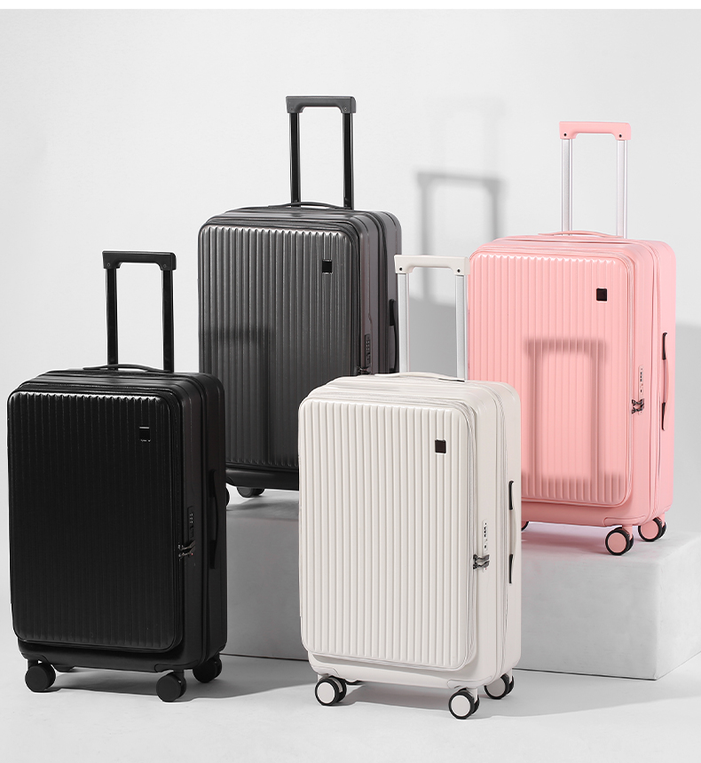 3 piece premium mens trolley luggage set durable modern style carry ons with front zipper spinner wheels-2