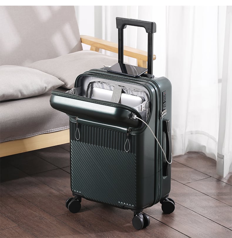 New Arrival Front-Opening Hard-Shell Luggage | Multi-Functional Lightweight Travel Suitcase with USB Charger