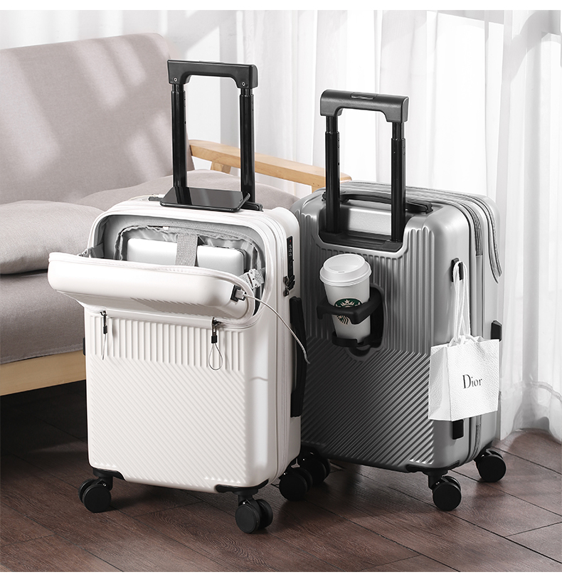 New Arrival Front-Opening Hard-Shell Luggage | Multi-Functional Lightweight Travel Suitcase with USB Charger