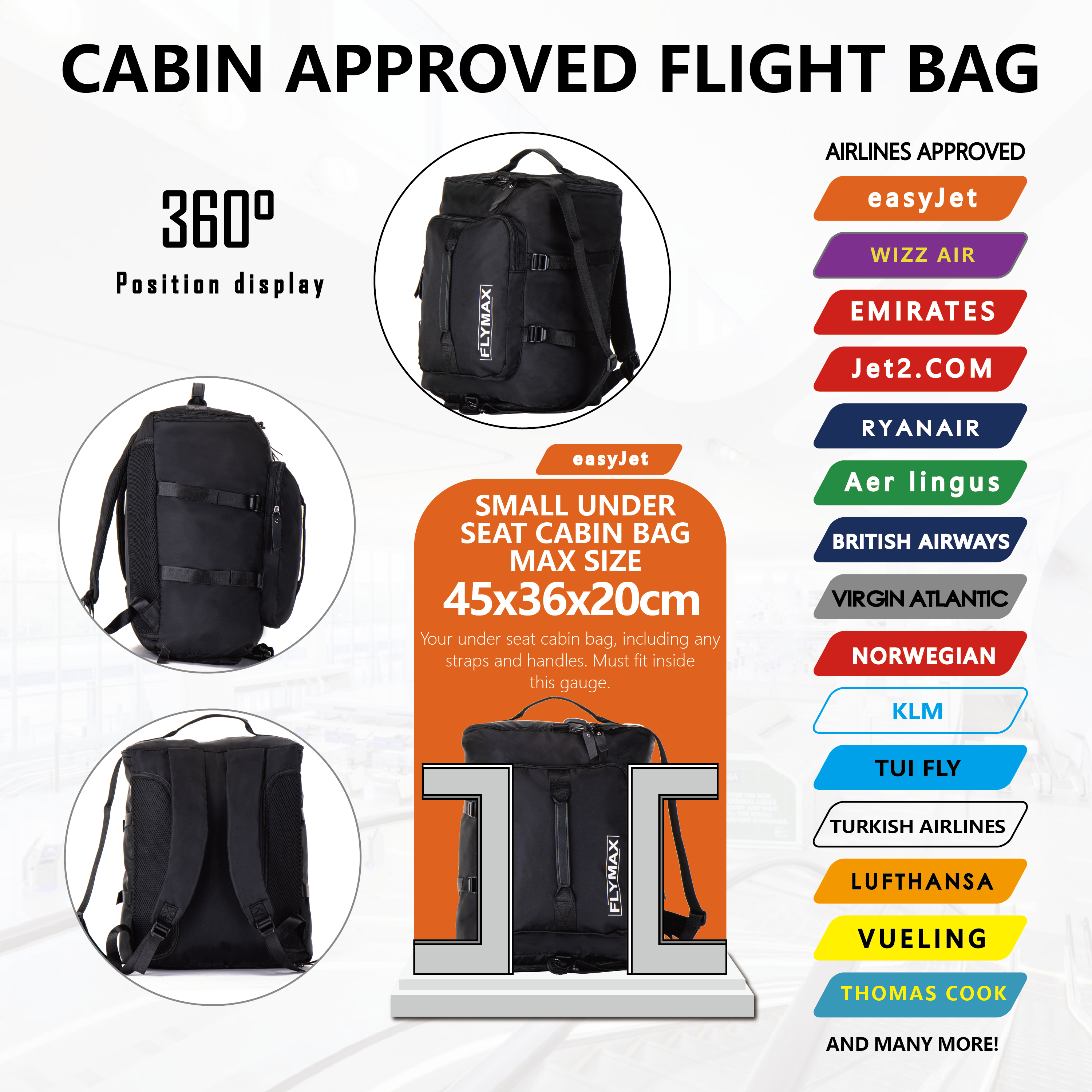 Cabin Bags 40x20x25 Underseat for Ryanair, Carry On Travel Backpack Cabin Size Rucksack Hand Luggage Bag Backpack Casual Daypack School Bag