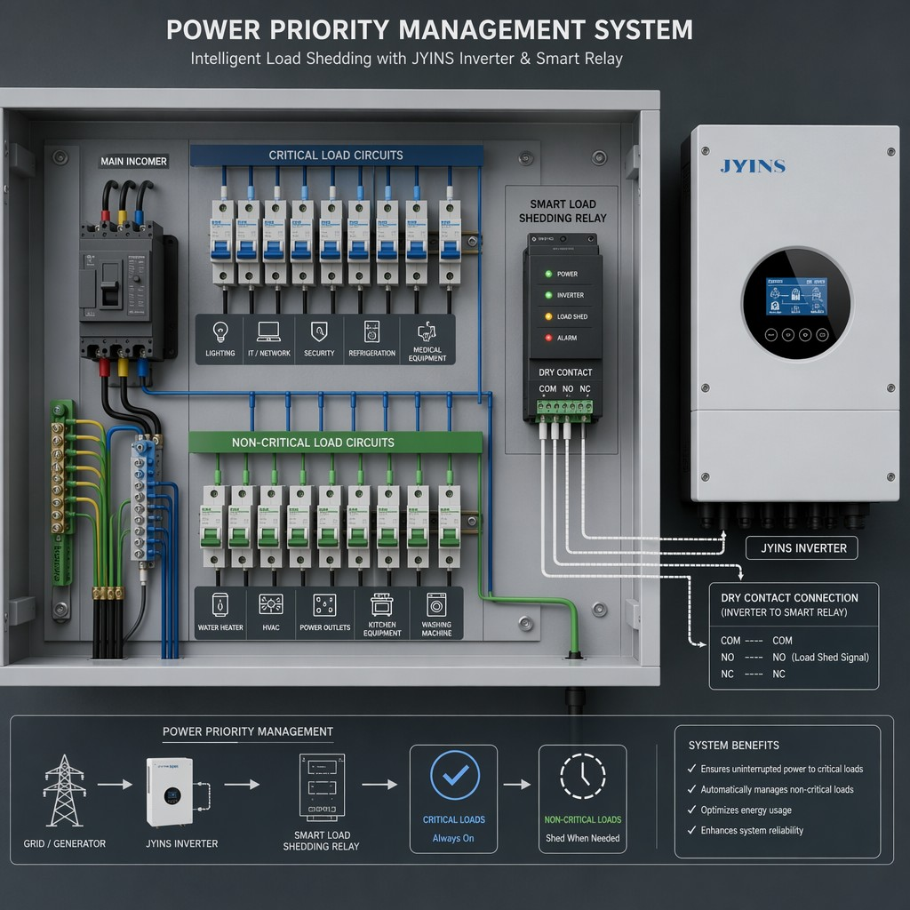 How to Use the Inverter Dry Contact Interface to Trigger Real-Time Load Shedding and Prioritize Critical B2B Equipment
