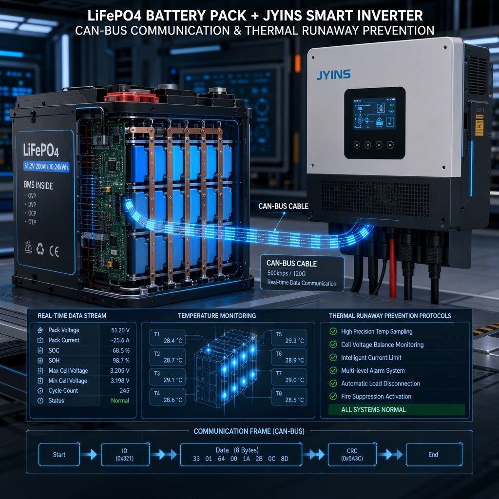 Managing LiFePO4 Battery Pack Thermal Runaway Prevention Through a Smart Inverter and BMS Protocol Handshake