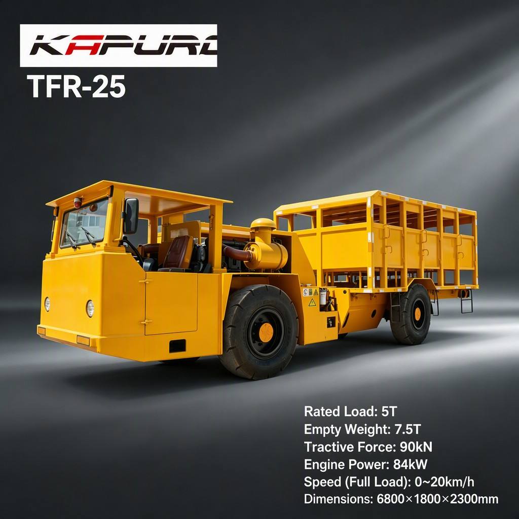 TFR-25 Diesel Underground Personnel Transport Vehicle PLC Controlled 84kW Engine Motor Gear 20km/h Speed 1800mm Width Trackless