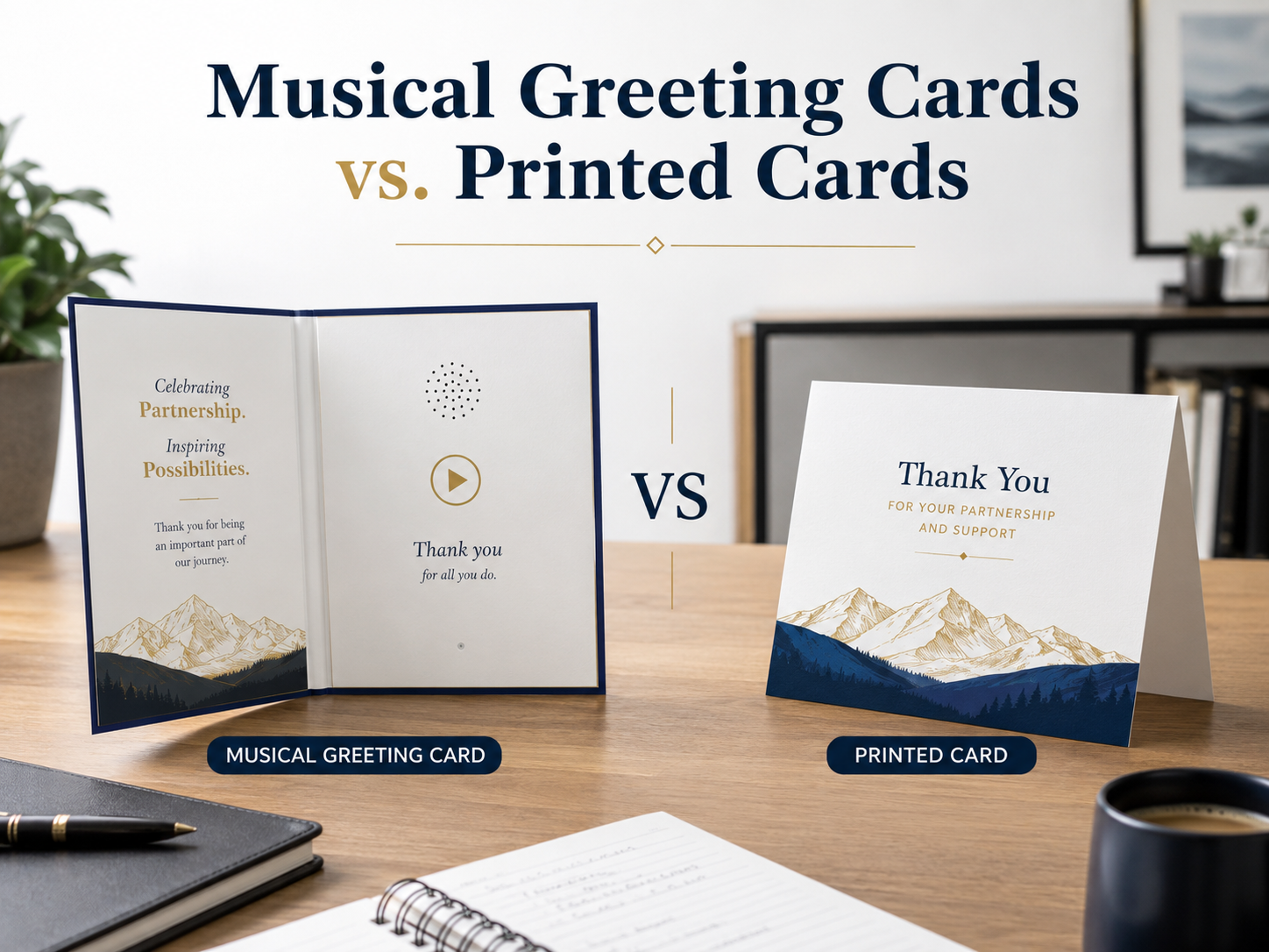 Tarjetas musicales de saludo frente a tarjetas impresas estándar para campañas corporativas