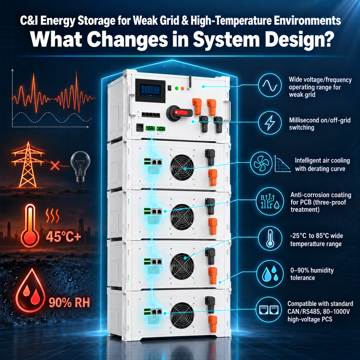 Sistemi di accumulo energetico C&I per reti deboli e ambienti ad alta temperatura: quali modifiche nel progetto del sistema? | JKESS