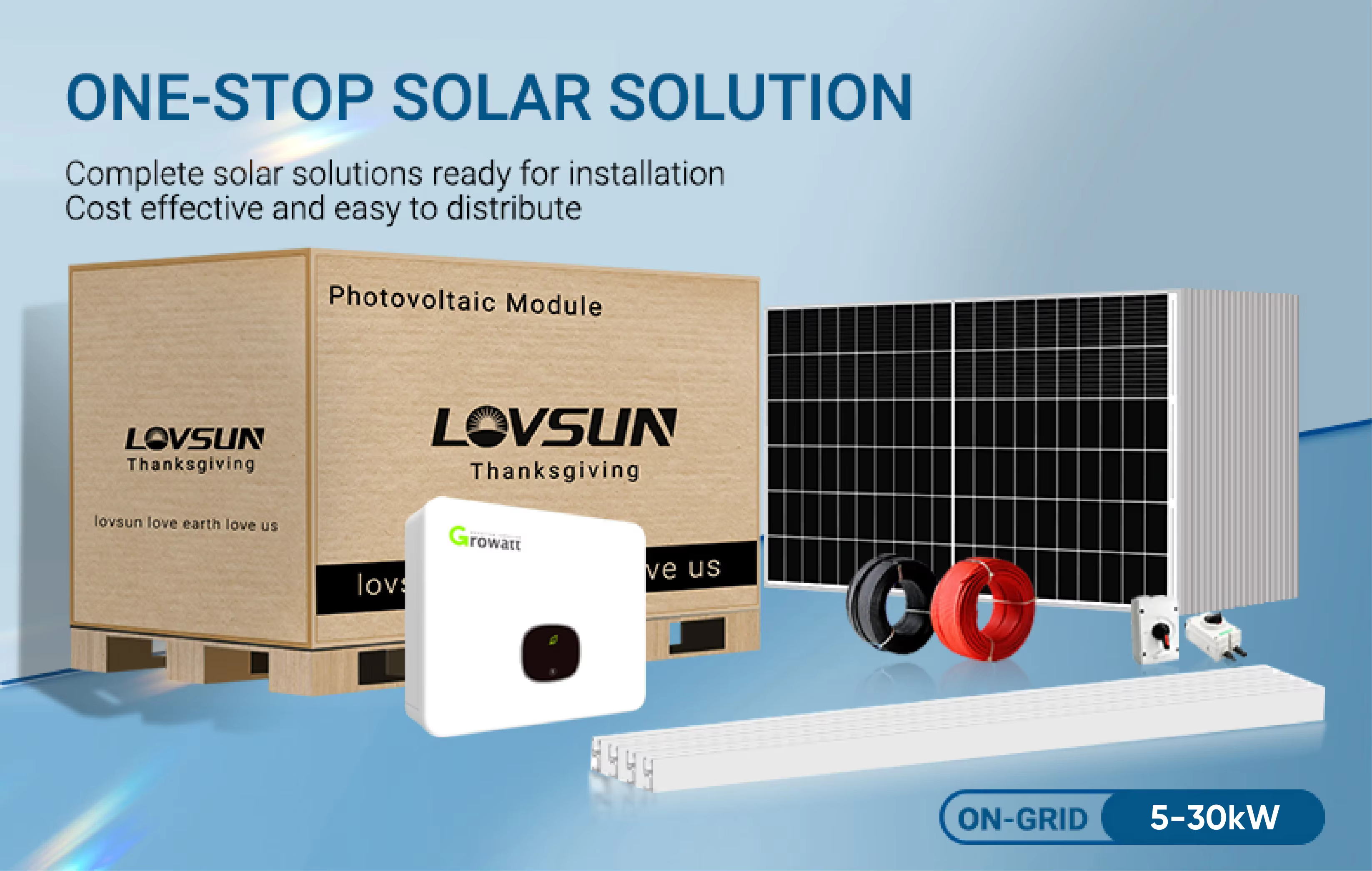 Lovsun Photovoltaic on Grid System 5kW 10kW 15kW 20kW 30KW All-in-One Solar Energy System for Home factory