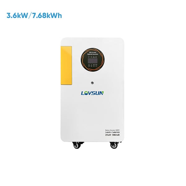 Système de stockage d’énergie solaire domestique portable tout-en-un Lovsun, batterie avec onduleur de 3,6 kW et batterie lithium-ion LiFePO4 de 7,68 kWh