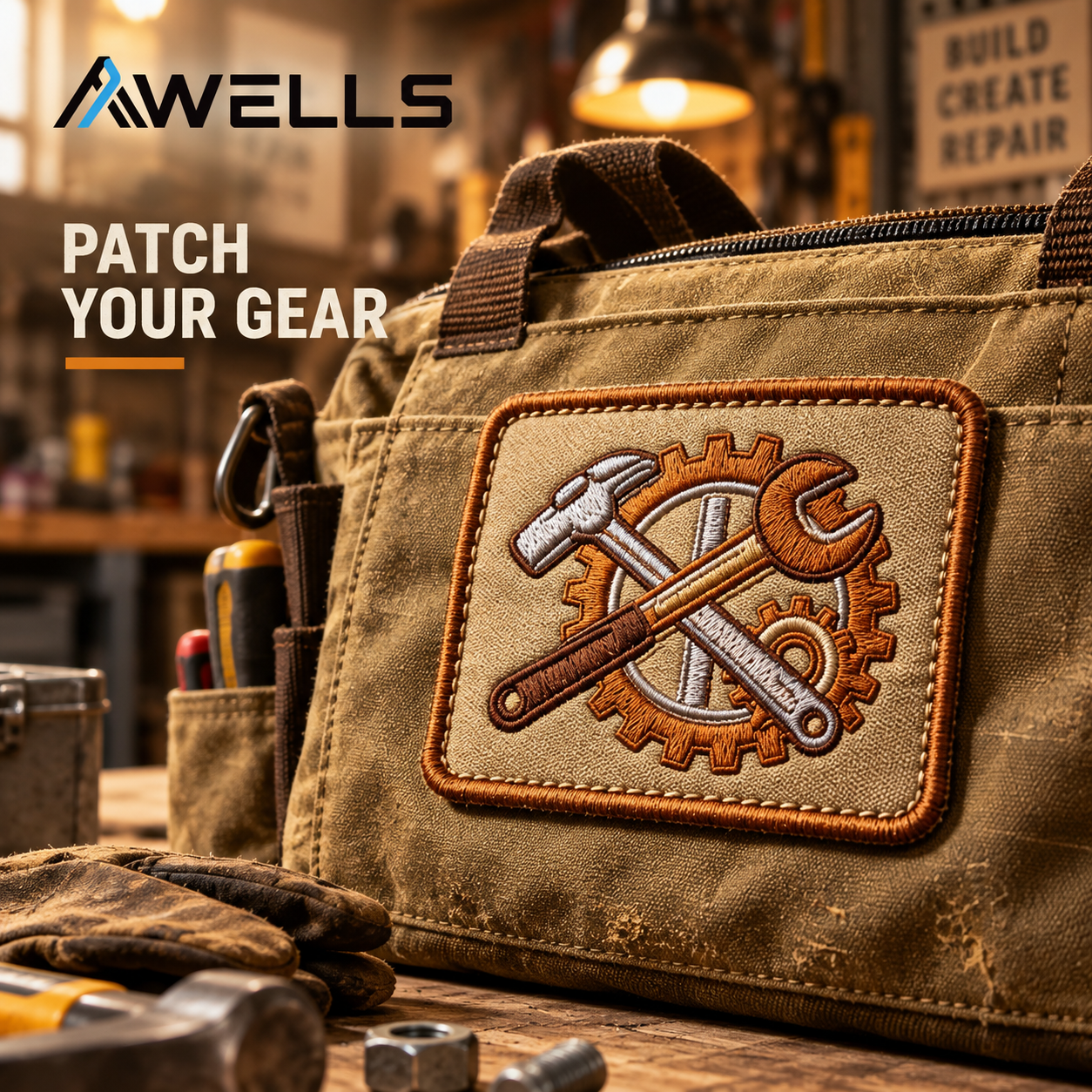 Custom Embroidered Patch for Workwear, Service Jackets, Trade Events and Industrial Brand Identity AWELLS