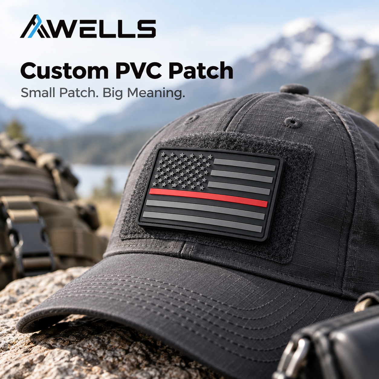 Custom Black American Flag PVC Patch with Red Stripe for Jackets Uniforms Bags and Outdoor Gear Branding AWELLS