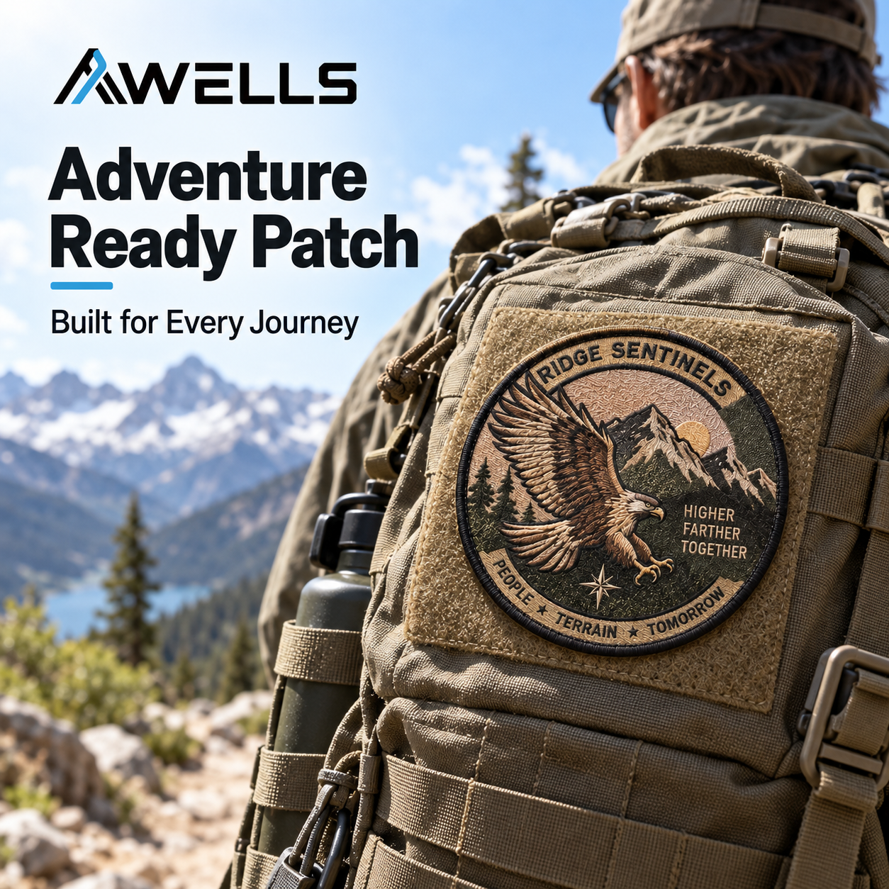 Custom Embroidery Badge with Mountain Eagle Design for Outdoor Gear Team Apparel and Adventure Brand Merchandise AWELLS