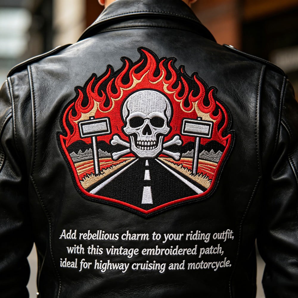 Custom Embroidery Back Patch for Motorcycle Jackets Large Skull Flame Badge with High-Density Stitching OEM ODM AWELLS