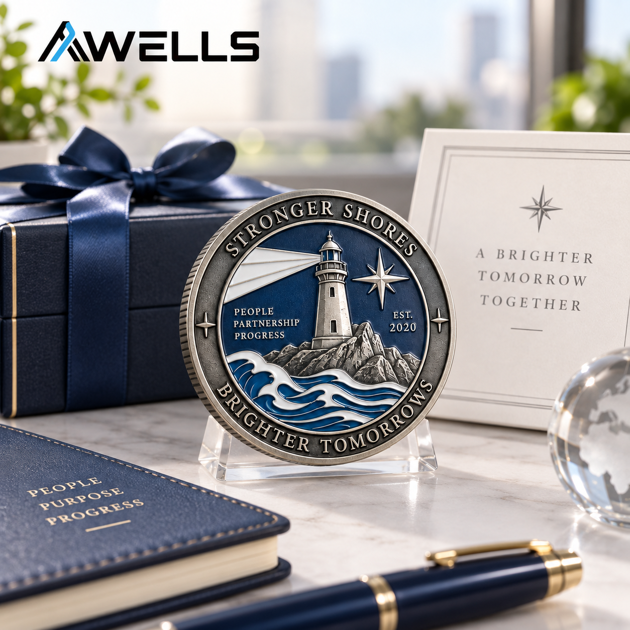 Custom Commemorative Metal Coin with Lighthouse Design for Recognition Programs Anniversary Events and Community Awards AWELLS