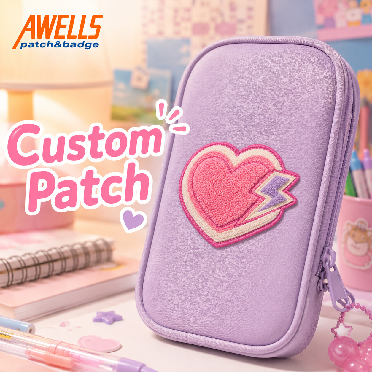 Custom Heart Chenille Patch for Hoodies Sweatshirts Varsity Apparel and Fashion Accessories AWELLS