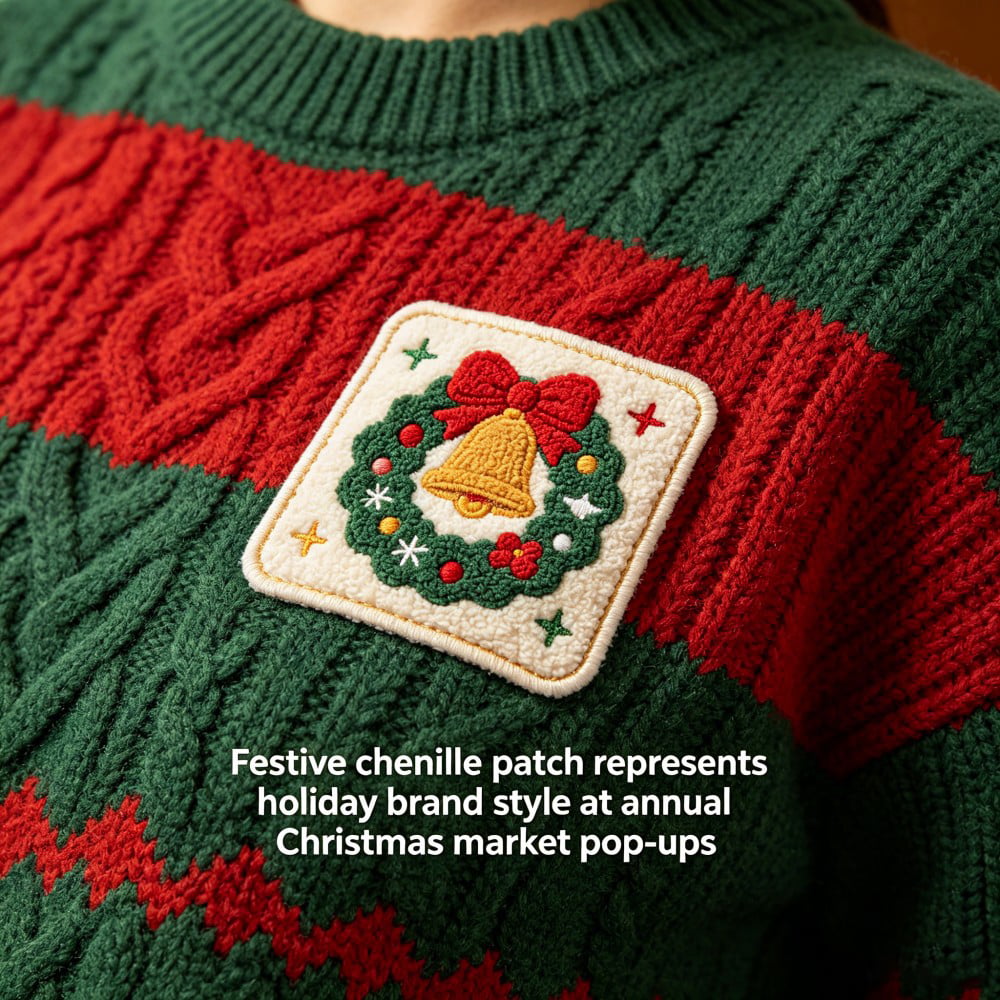 Custom Holiday Chenille Patch Christmas Wreath Bell Badge for Sweaters Jackets Apparel and Festive Brand Merchandise OEM ODM AWELLS