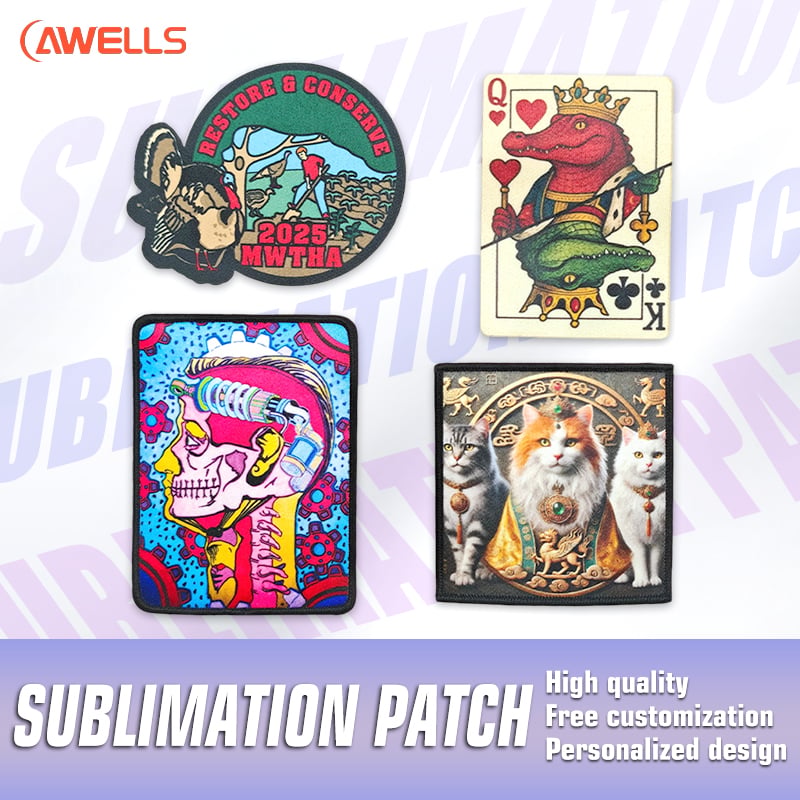 AWELLS Vintage Dog Portrait Dye Sublimation Patch, Square Blue Border for Pet Gear & Luggage