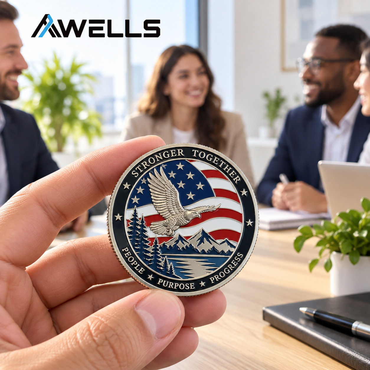 Custom Challenge Coin with Eagle and Flag Design for Corporate Recognition Team Awards and Leadership Events AWELLS