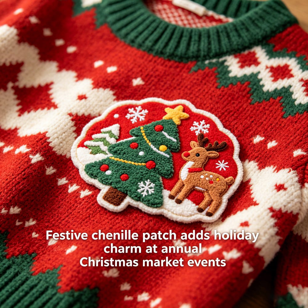 Custom Christmas Chenille Patch for Sweaters Holiday Apparel with Plush Texture and Embroidered Detail OEM ODM AWELLS