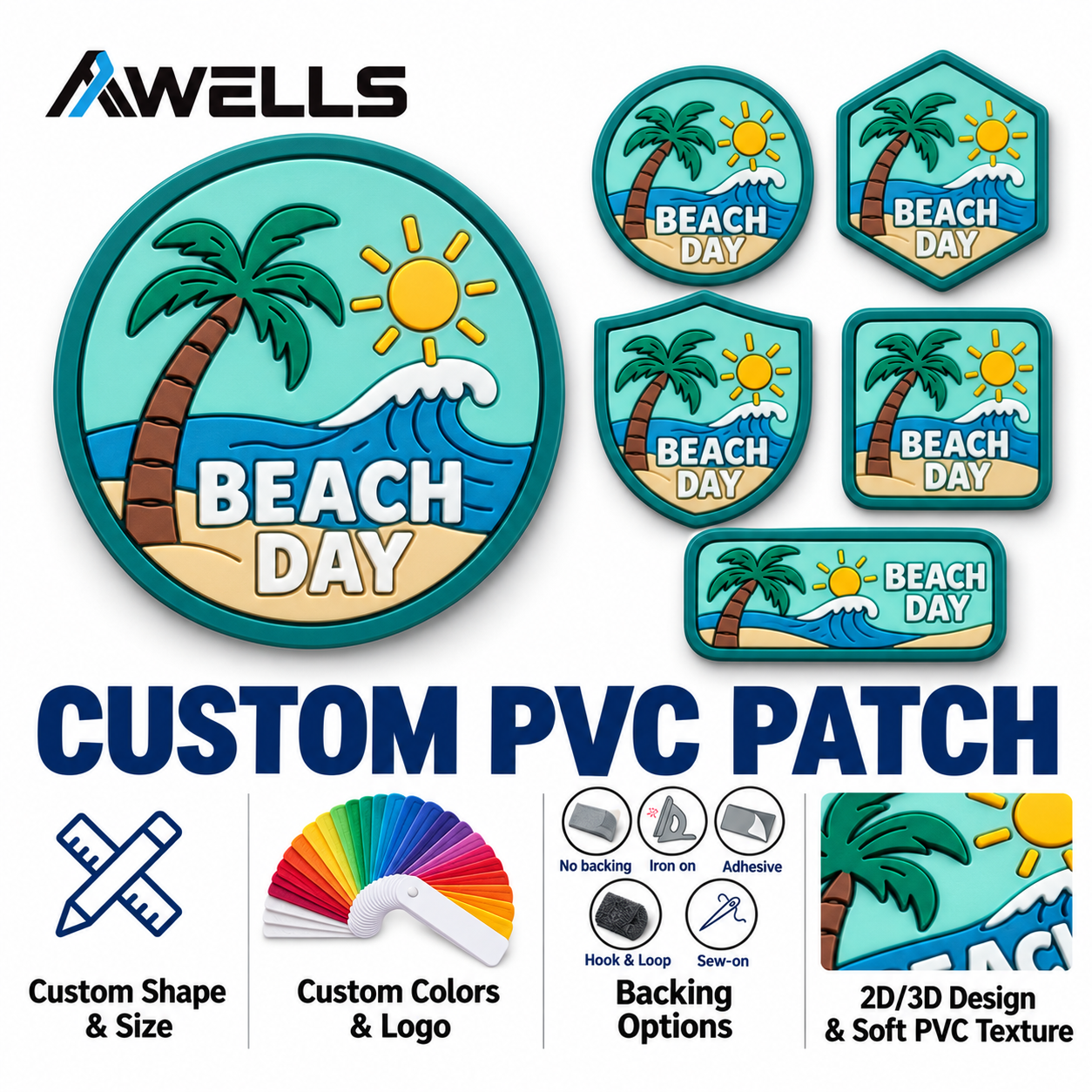 Custom Rubber PVC Patch for Summer Events, Tourism Branding, Beach-Themed Products and Souvenir Programs AWELLS