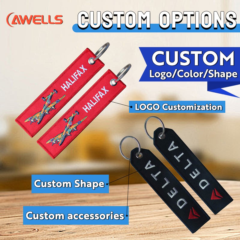 Custom Multi-Themed Embroidered Keychains Aviation/Car/Member Woven Key Tags Backpack Charms by AWELLS